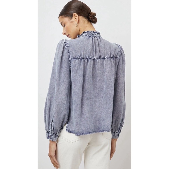 Rails Camille Top in Sapphire Acid Wash SZ MED Tencel Peasant Cottagecore Ruffle - Picture 3 of 10